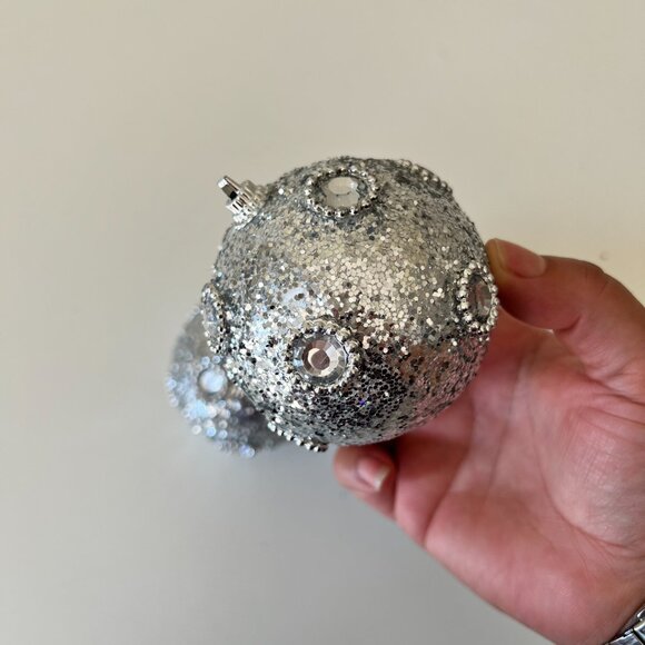 4 Piece Sparkling Ornaments Silver Glitter Styrofoam Core with Rhinestones 4" - Picture 2 of 6